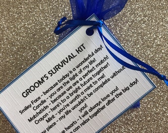 Grooms personalised survival kit, keepsake, novelty gift, wedding favour, fun gift, wedding gift, gifts for him,