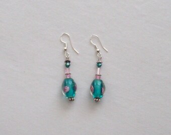 HM Glass Bead Crystal Sterling Earrings