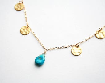 Turquoise Necklace, Boho Necklace, Gold Necklace, Layering Necklace, Summer Jewelry