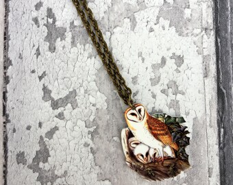 British Barn Owl Necklace, Owl Charm, Owl Pendant, Bird Necklace, Bird Jewellery, Bird Jewelry, Owl Jewellery