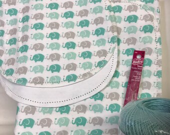 Green Elephants flannel baby blanket