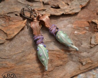 Snakeskin Swivel, Copper and Lampwork Headpin Earrings