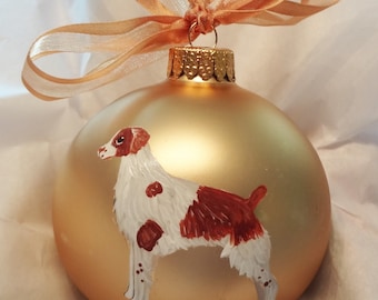 Brittany (Spaniel) Dog Hand Painted Christmas Ornament - Can Be Personalized with Name