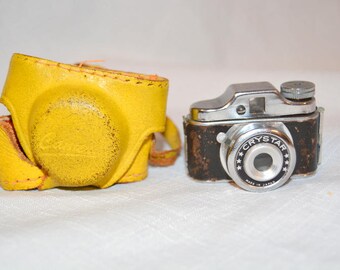 Vintage 1950's Spy Camera - Crystar Miniature Camera with Yellow Leather Case
