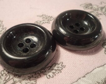 2 black buttons thick and hollow 3.00 cm diameter