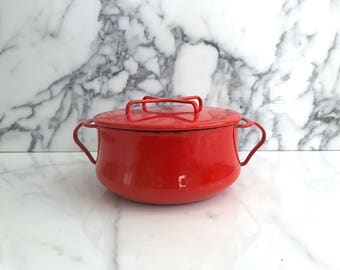 Vintage Mid Century Modern Dansk Kobenstyle Red Enameled Pot with Lid 1970s Classic Enamelware Jens Quistgaard Design France