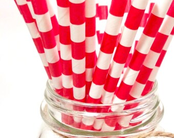 25 Red Stripes paper straws // baby bridal shower decorations // candy dessert buffet table // wedding // First birthday/new year party