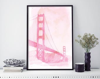 Golden Gate Bridge, San Francisco Watercolour Print Wall Art | 4x6 5x7 A4 A3 A2