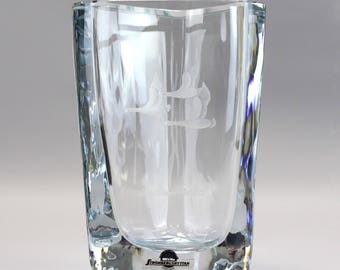 Strombergshyttan Triangular Form Engraved Vase
