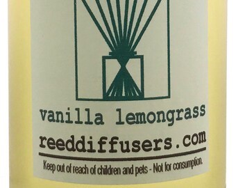 8 oz Vanilla Lemongrass Fragrance Reed Diffuser Oil Refill with reeds- Made in the USA