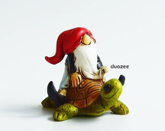 Miniature Fairy Garden Gnome Riding Turtle, Miniature House, Fairy House, Gnome House