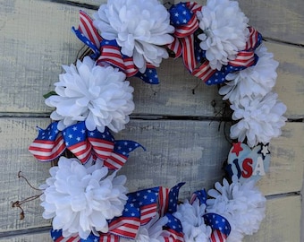 I love America Wreath, Americana Decor, Red White Blue, Patriotic Memorial Day, Labor & Veterans,Happy Birthday America,Rustic home decor