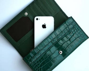 Womens Wallet, Leather Wallet, Green Wallet, Green Purse