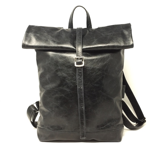 Leather Backpack, Leather Weekend Bag, Cowhide Leather Tote, Bag Tote Weekender, Big Leather Backpack | Black Leather Backpack w\ Retro Look
