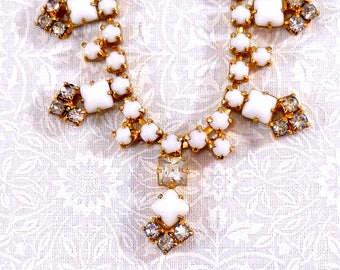 Vintage rhinestone and milk glass necklace