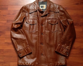 70's William Barry Hustler Brown Leather Jackets - Fit Like Medium - 70s Leather