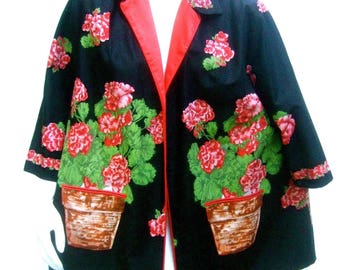 Whimsical Cotton Flower Print Jacket c 1960s