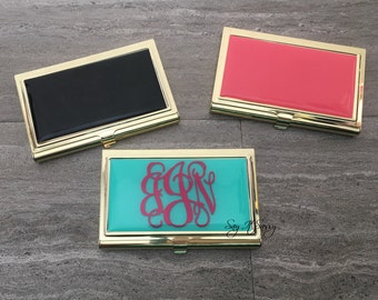 Business Card Case - Business Card Holder - Gold Business Card Case - Personalized Business Card Holder - Mint Business Card Case