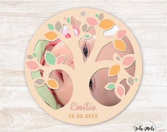 Birth/baptism round cut tree - customize