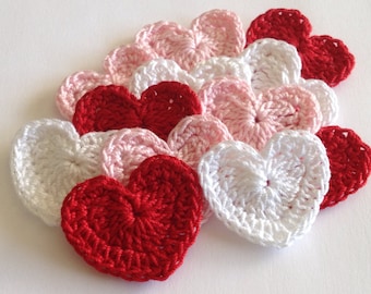 Small Crochet Hearts - Red, Pink and White, 12 Total
