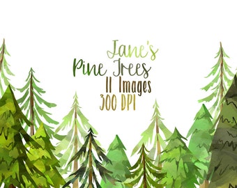 Watercolor Pine Trees Clipart - Watercolor Forest Download - Instant Download - Cute Conifers - Christmas Tree