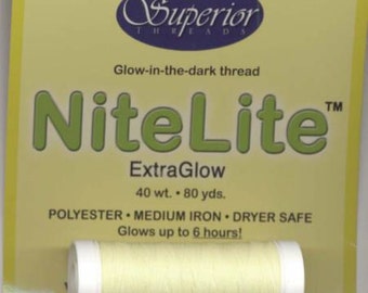 Glow In The Dark Thread by Superior Thread - NiteLite ExtraGlow Polyester Yellow/Green 40wt # 11101-YLW 80yds