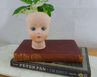 Vintage Porcelain Bisque Baby Doll Head with Blue Glass Eyes