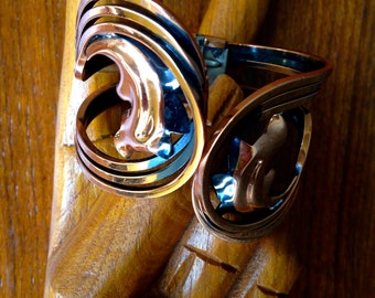 Copper Cuff Bracelet - Spring Hinged - Rame