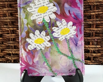 NEW! Daisies Handmade Postcard / Quilted Postcards / Fabric Postcards / Art Postcard / Art Card / Daisy Art / Daisies/Thoughtful Gift