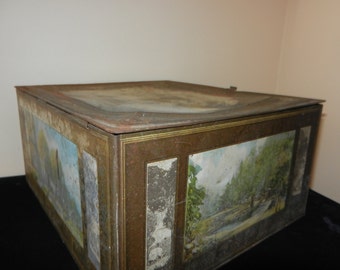 Antique Copper Box - With Painted Sides and Top - Lots of Patina