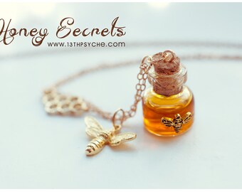 Inspirational gift for women Honey Bottle necklace,honey necklace honeycomb necklace,bee jewelry,miniature jewelry,potion necklace