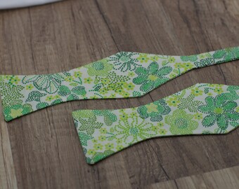 Handmade bow tie green floral self tie freestyle colorful cotton bowtie