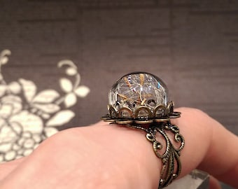 Real Dandelion Ring, Dandelion Wish Ring, Terrarium Ring