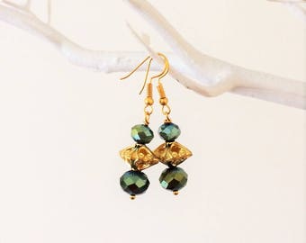 Green and Gold Filigree Earrings