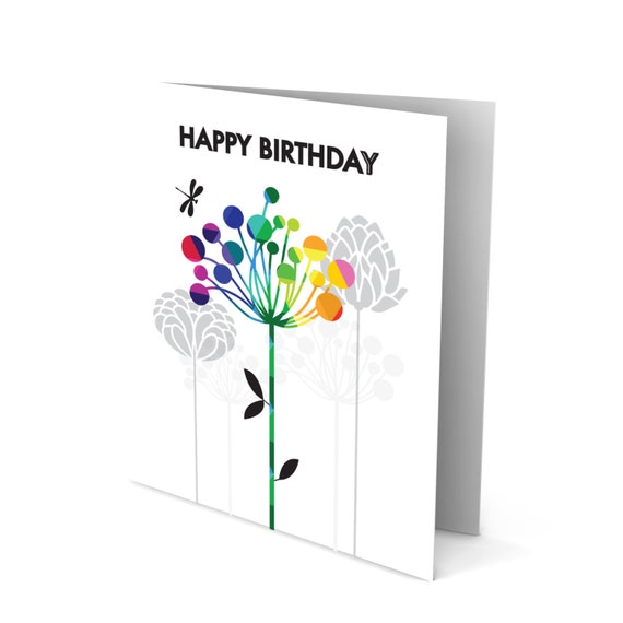 Happy Birthday Greeting Card with a Colorful Flower