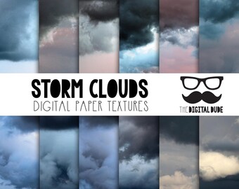 Premium Digital Paper Set, Storm Clouds , Digital Paper, Scrapbook Paper, Storm Couds, Stormy Skies Texture, Instant Download