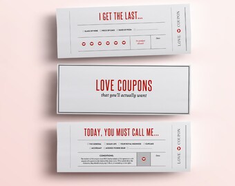 Fun Love Coupon Book - Gift for Her - 12 Funny Printable Coupons for Boyfriend / Girlfriend, Anniversary. DIY Valentines Gift for Him PDF