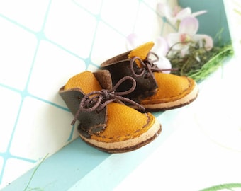 Lace Up Shoes Mini Yellow Dark Chocolate Brown Leather With Brown Laces Azone Pure Neemo M Size Neo Blythe Doll Boots
