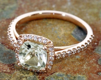 The "Leek Green Amethyst Ring" in Rose Gold and Diamonds. READY TO SHIP, size 7