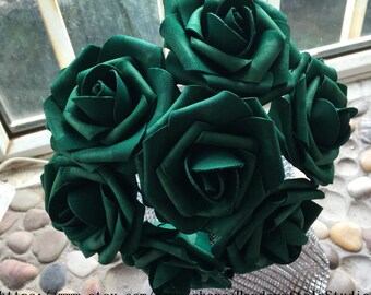Emerald Flowers Artificial Roses 8cm 100 PCS Hunter Green Flowers For Wedding Reception Decoration Bridal Bouquet Table Centerpiece LNRS004