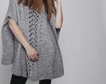 hand knitted Poncho/ capelet in Grey