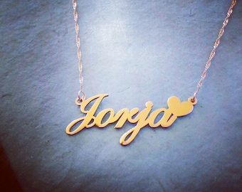 Gold Name Necklace / Child Size Gold Necklace / Heart Pendant / Heart Name Necklace / Black Friday cyber Monday Sale!! Christmas Sale!!