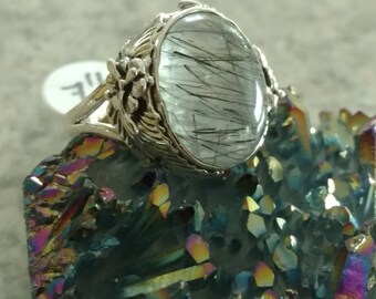 Black Tourmalinated Quartz Ring, Size 7 1/2