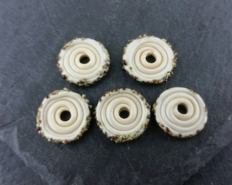 5 ivory fritty glass discs | Handmade lampwork glass.