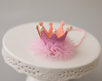 Pink Tulle Crown, Baby Crown, Birthday Crown, Baby Tiara, Newborn Photo Prop, Baby Girl Prop