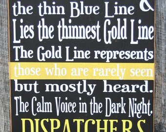 Dispatcher Sign, Fire Dispatch Sign, EMS Dispatch Sign, Police Dispatch Sign, Distressed Wood Sign, 911 Dispatcher - Thin Gold Line 17"