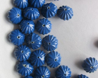 Blue Fluted Acrylic Beads 14x8mm 8 Beads