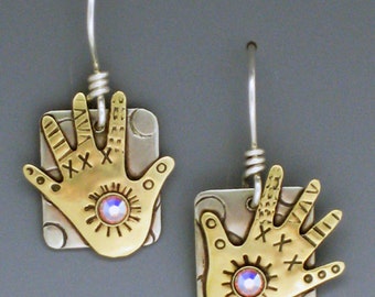 Hand Earrings, Jewelry with Hands, Hand Jewelry, Hands with Crystals Earrings - RP0165ER