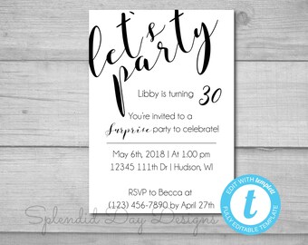 DIY Birthday Party Invitation | Simple birthday | Adult birthday Party | Surprise birthday party | Girl birthday party | boy birthday