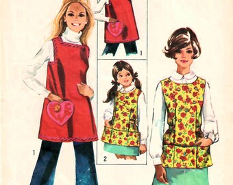 1960s Simplicity 8563 Vintage Sewing Pattern Misses Full Apron, Cobbler Apron, A-line Apron, Fitted Apron Size Large